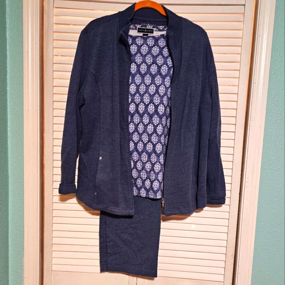KS Karen Scott Sport Sweater Ensemble with matching pants and 2-matching blouses